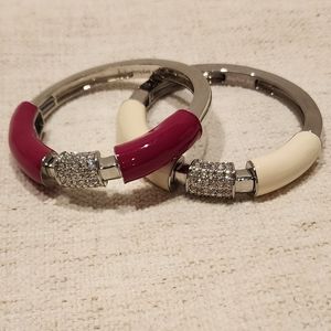 Lia Sophia Set of 2 Stretch Bangle Bracelets, Pink and White